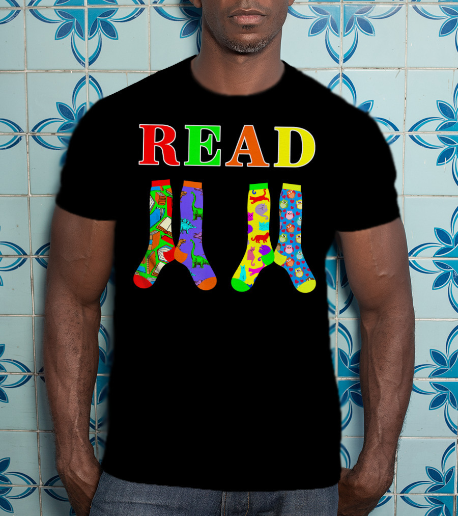 READ Colorful Dinosaur And Owl Books Wacky Socks For Wacky Sock Day T-Shirt