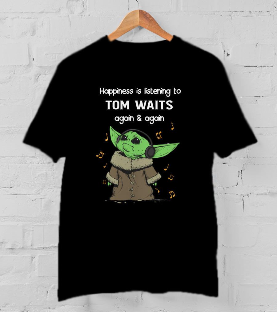 Happiness Is Listening To Tom Waits Again And Again Baby Alien With Headphones T-Shirt