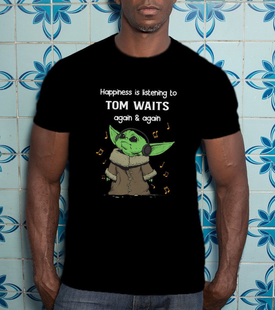 Happiness Is Listening To Tom Waits Again And Again Baby Alien With Headphones T-Shirt