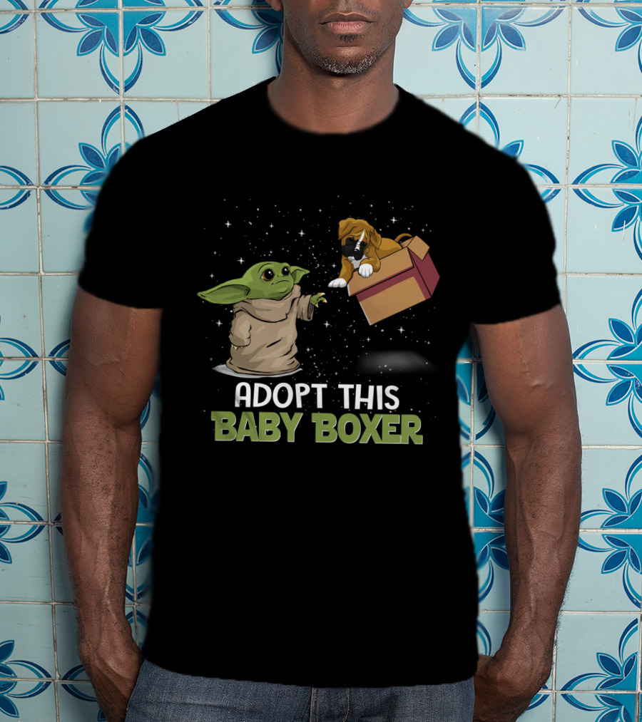 Adopt This Baby Boxer With Baby Yoda In Space T-Shirt