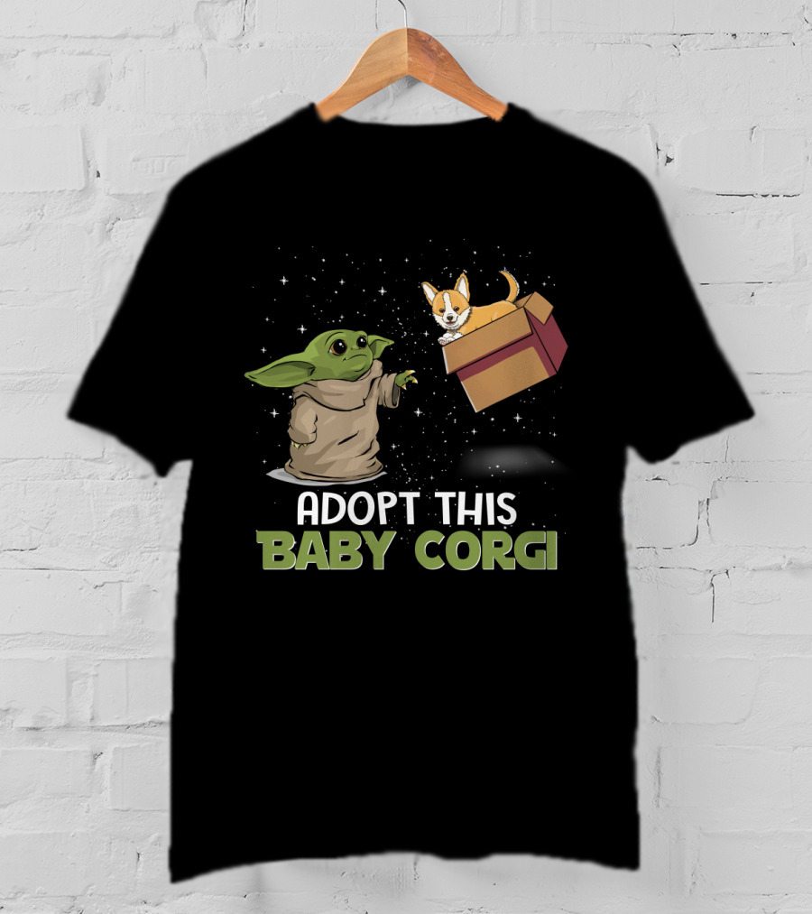 Adopt This Baby Corgi Starry Scene With Green-Eared Figure T-Shirt
