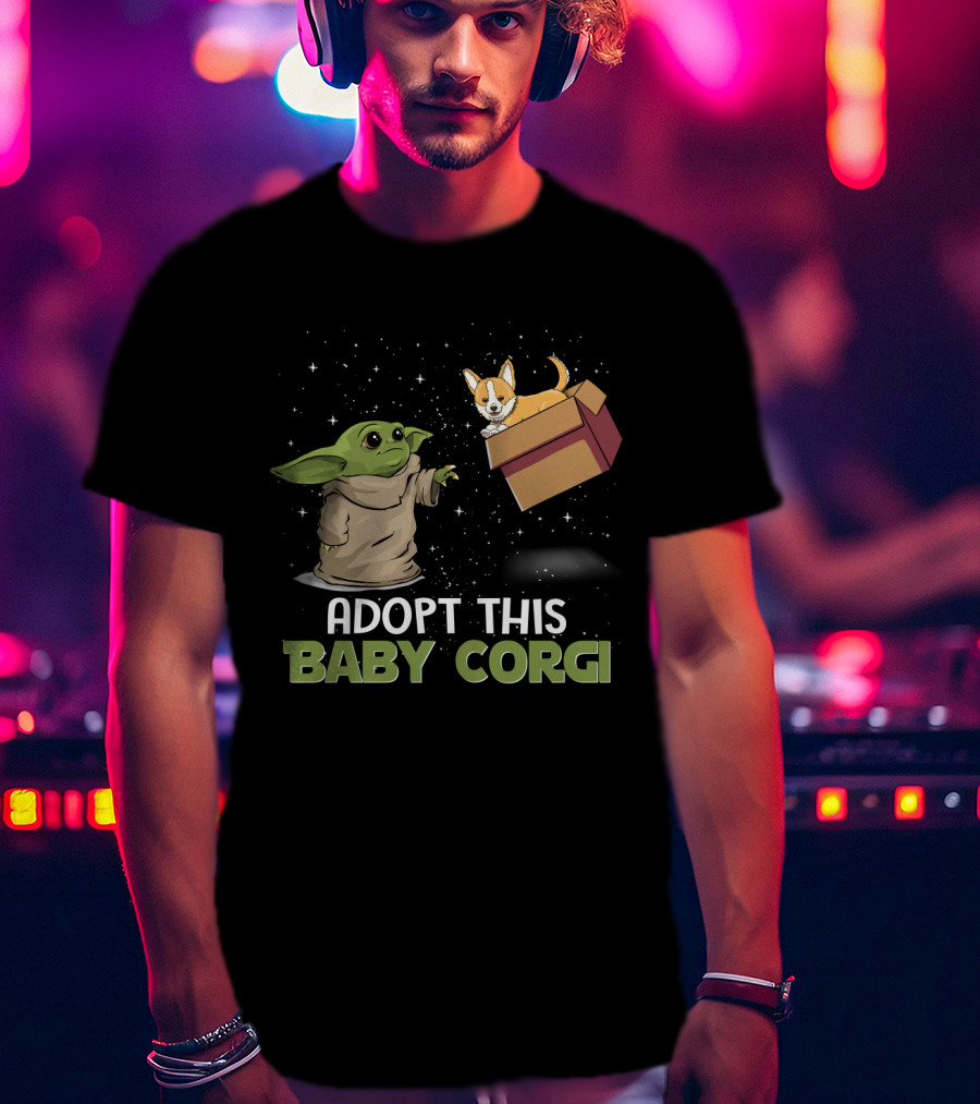 Adopt This Baby Corgi Starry Scene With Green-Eared Figure T-Shirt