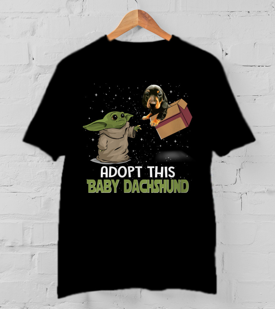 Adopt This Baby Dachshund Featuring Baby Yoda In Space T-Shirt