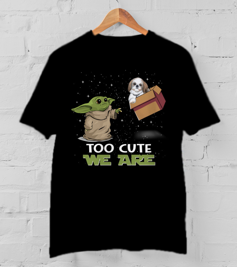 Too Cute We Are Baby Yoda And Shih Tzu In Space With Gift Box T-Shirt