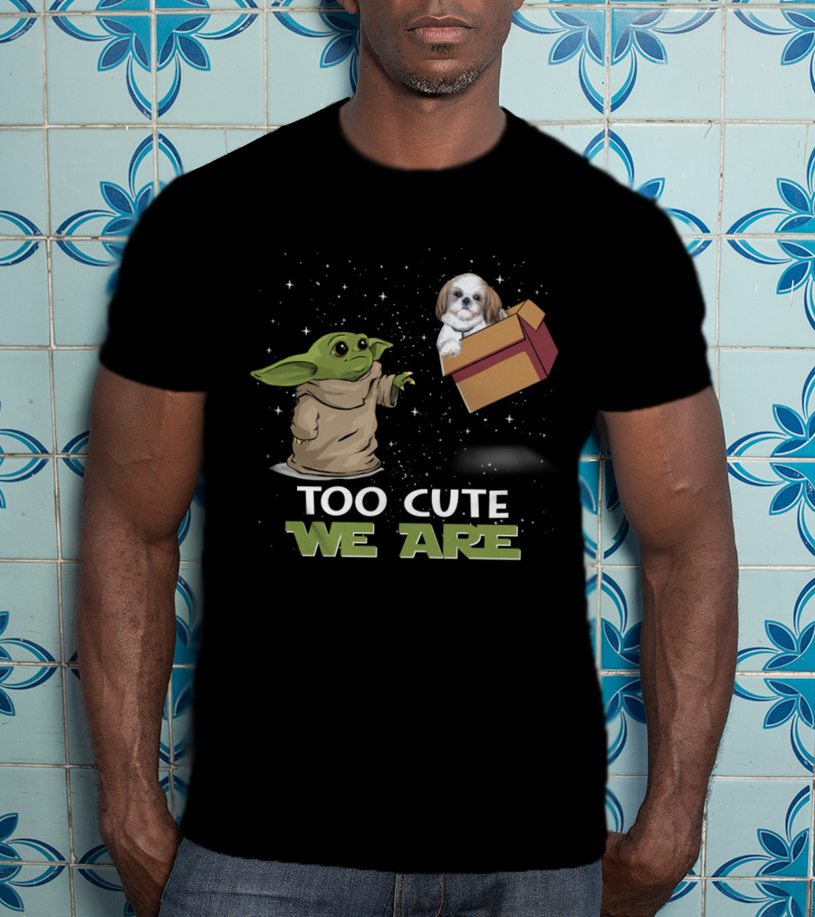 Too Cute We Are Baby Yoda And Shih Tzu In Space With Gift Box T-Shirt