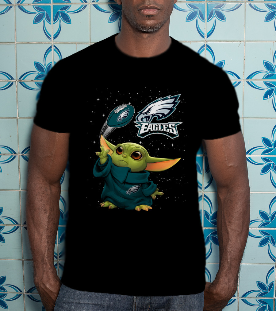 Baby Yoda Philadelphia Eagles Football Force Star Wars Galaxy Fan T-Shirt