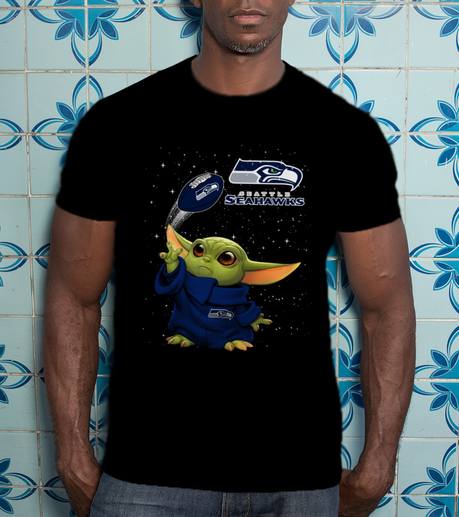 Seattle Seahawks Baby Yoda Star Wars Football T-Shirt