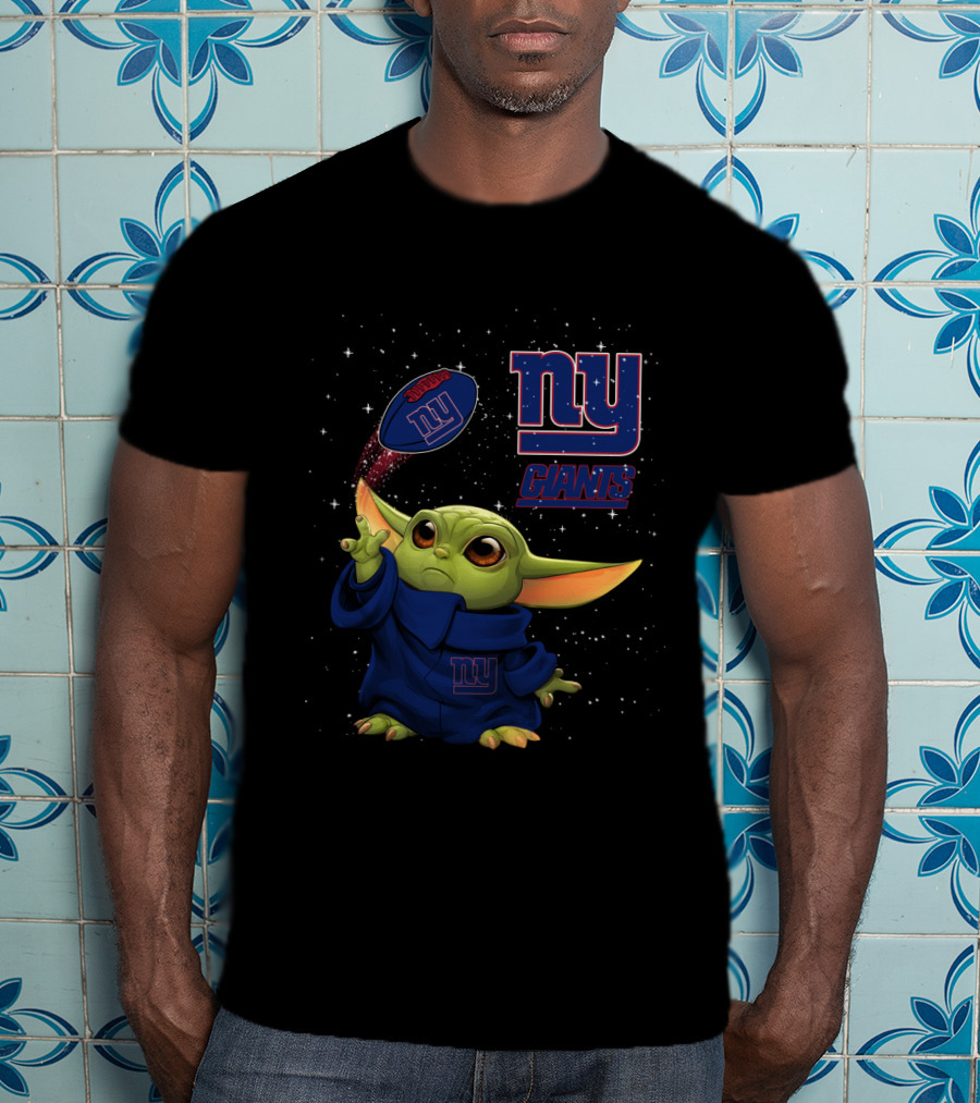 Baby Yoda NY Giants Football Fan Star Wars Mandalorian Fusion T-Shirt