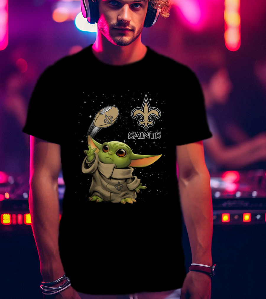 Baby Yoda New Orleans Saints Football Star Wars Collaboration T-Shirt