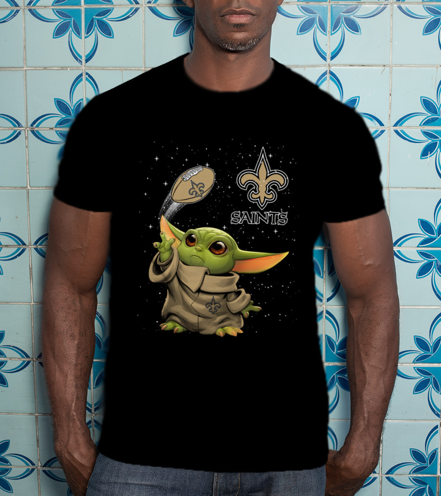 Baby Yoda New Orleans Saints Football Star Wars Collaboration T-Shirt