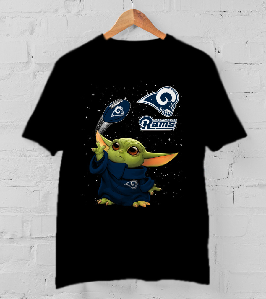 Baby Yoda Los Angeles Rams Football Play Jedi Force T-Shirt