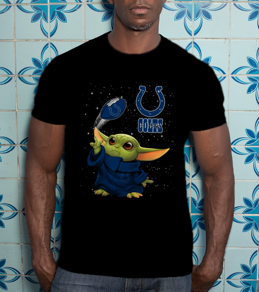Baby Yoda Colts Football Team Logo Indianapolis Star Wars Crossover T-Shirt
