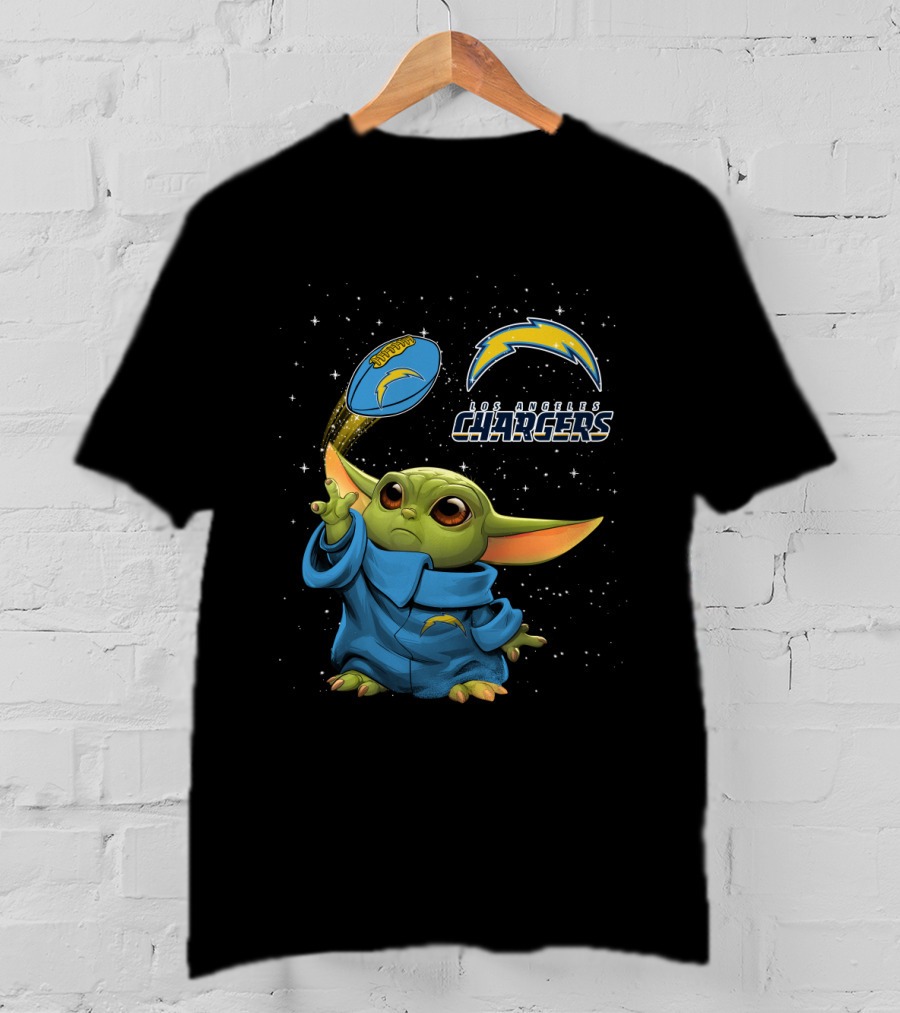 Baby Yoda Los Angeles Chargers Football Star Wars Crossover T-Shirt