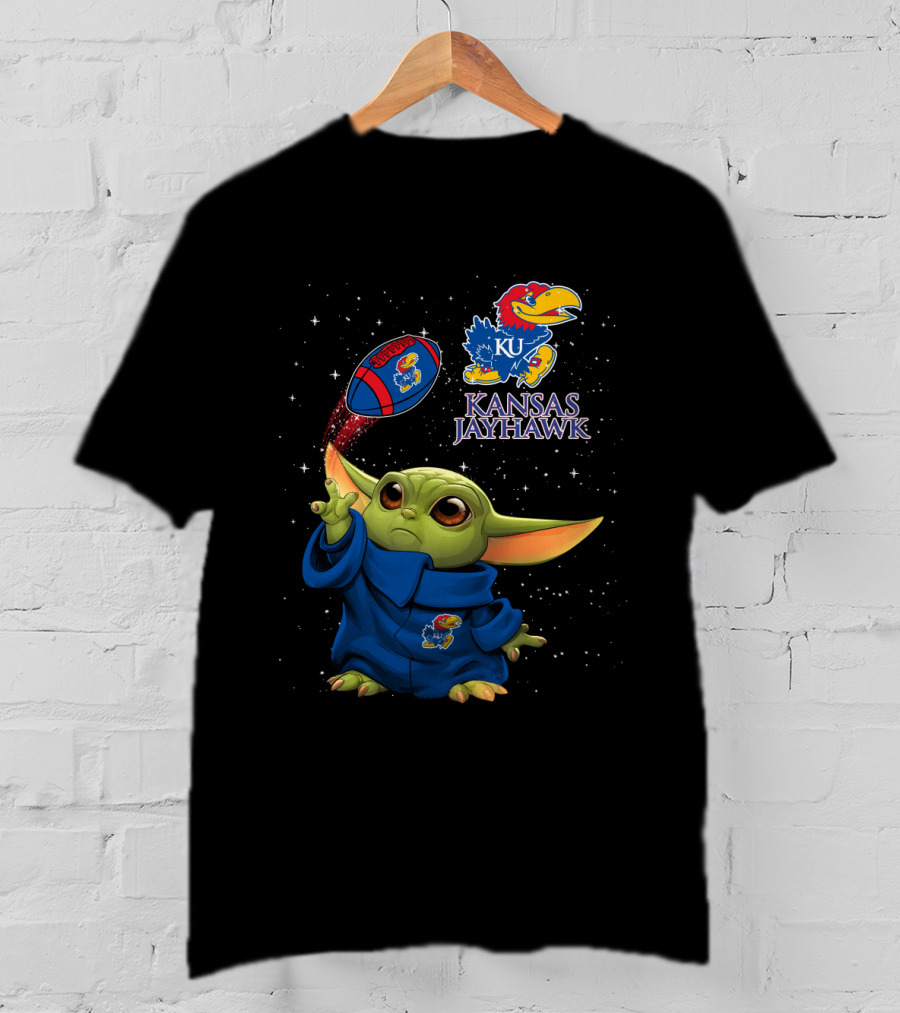 Baby Yoda Kansas Jayhawks Star Wars KU Football Magic T-Shirt
