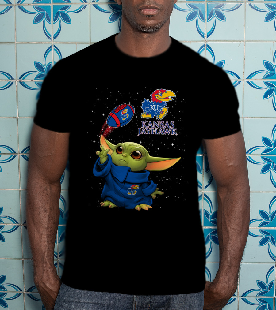Baby Yoda Kansas Jayhawks Star Wars KU Football Magic T-Shirt