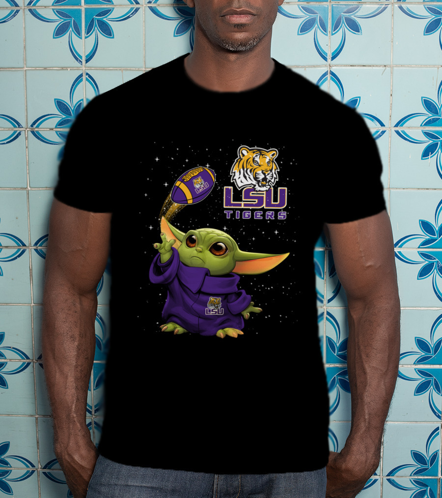LSU Tigers Baby Yoda Football Tiger T-Shirt