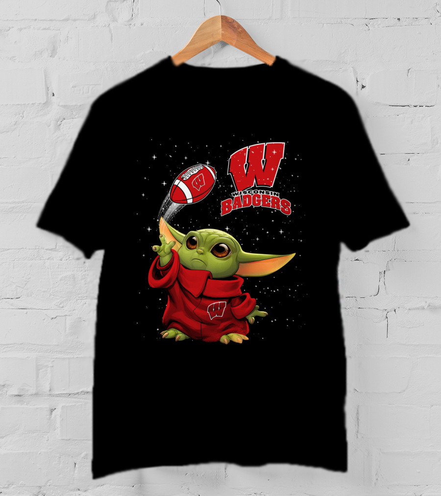Wisconsin Badgers Baby Yoda Football Star Wars Crossover T-Shirt