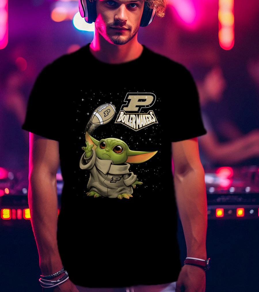 Baby Yoda Football Fantasy With Purdue Boilermakers T-Shirt