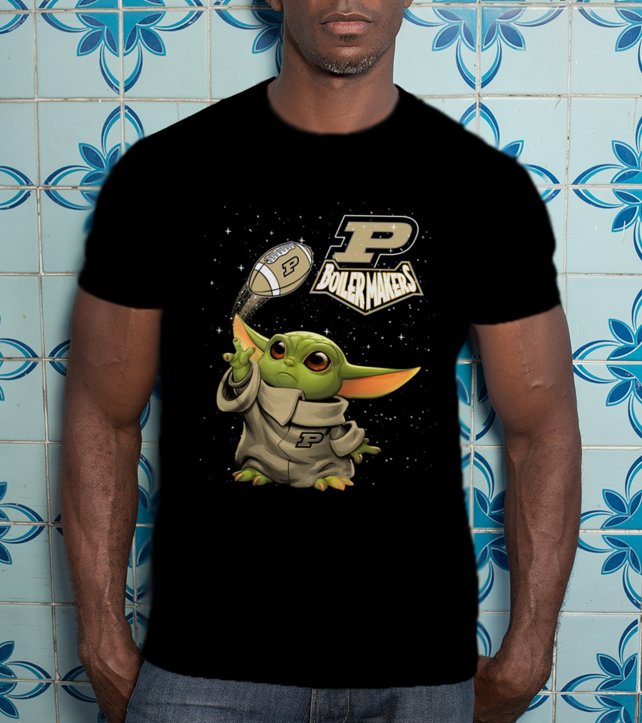 Baby Yoda Football Fantasy With Purdue Boilermakers T-Shirt