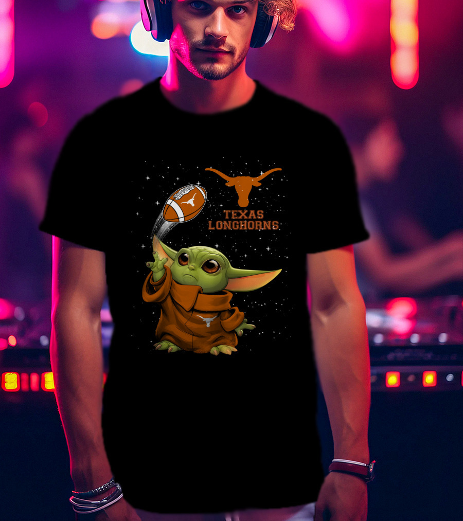 Texas Longhorns Baby Yoda Football T-Shirt