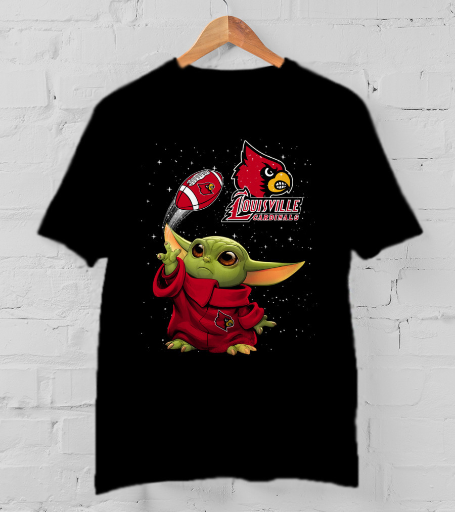 Louisville Cardinals Baby Yoda Football Fan Gear T-Shirt