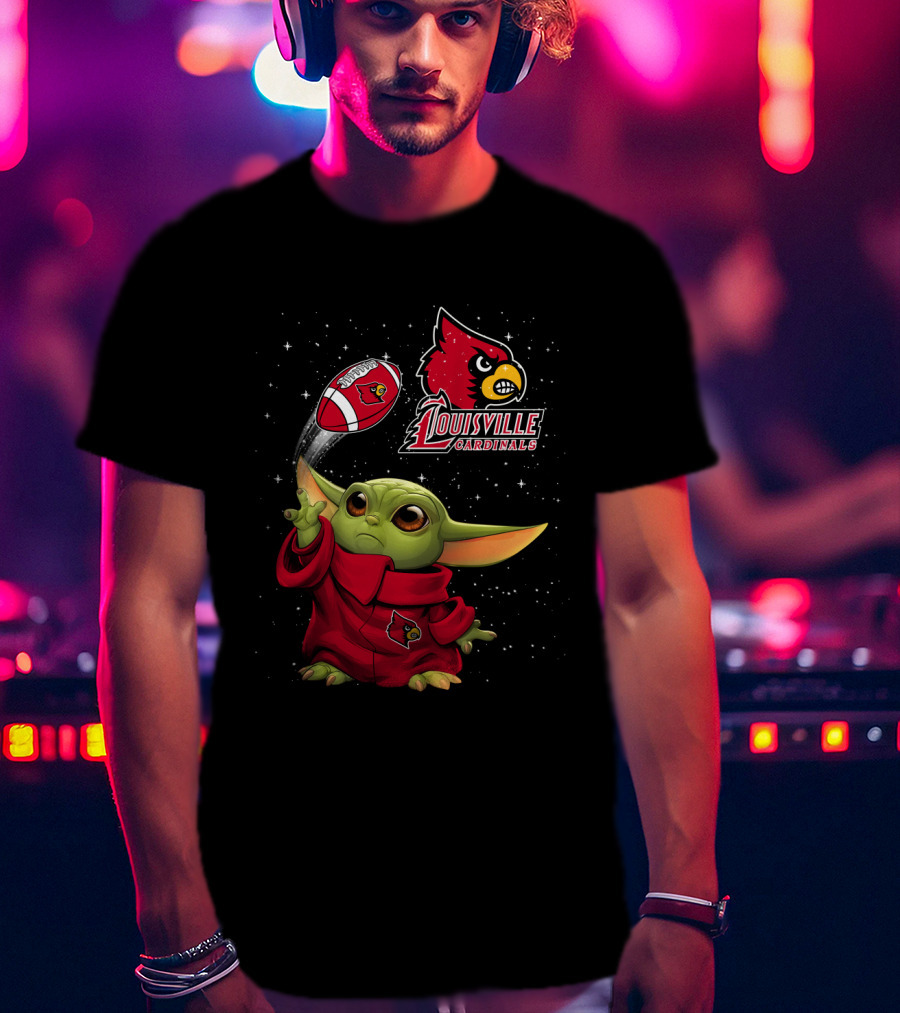 Louisville Cardinals Baby Yoda Football Fan Gear T-Shirt