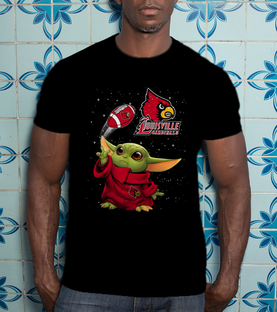 Louisville Cardinals Baby Yoda Football Fan Gear T-Shirt