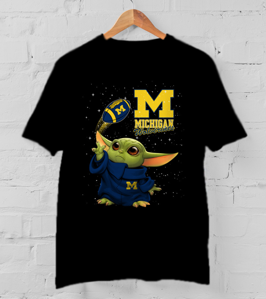 Baby Yoda Michigan Wolverines Football Fan Gear Featuring Iconic Team Spirit T-Shirt