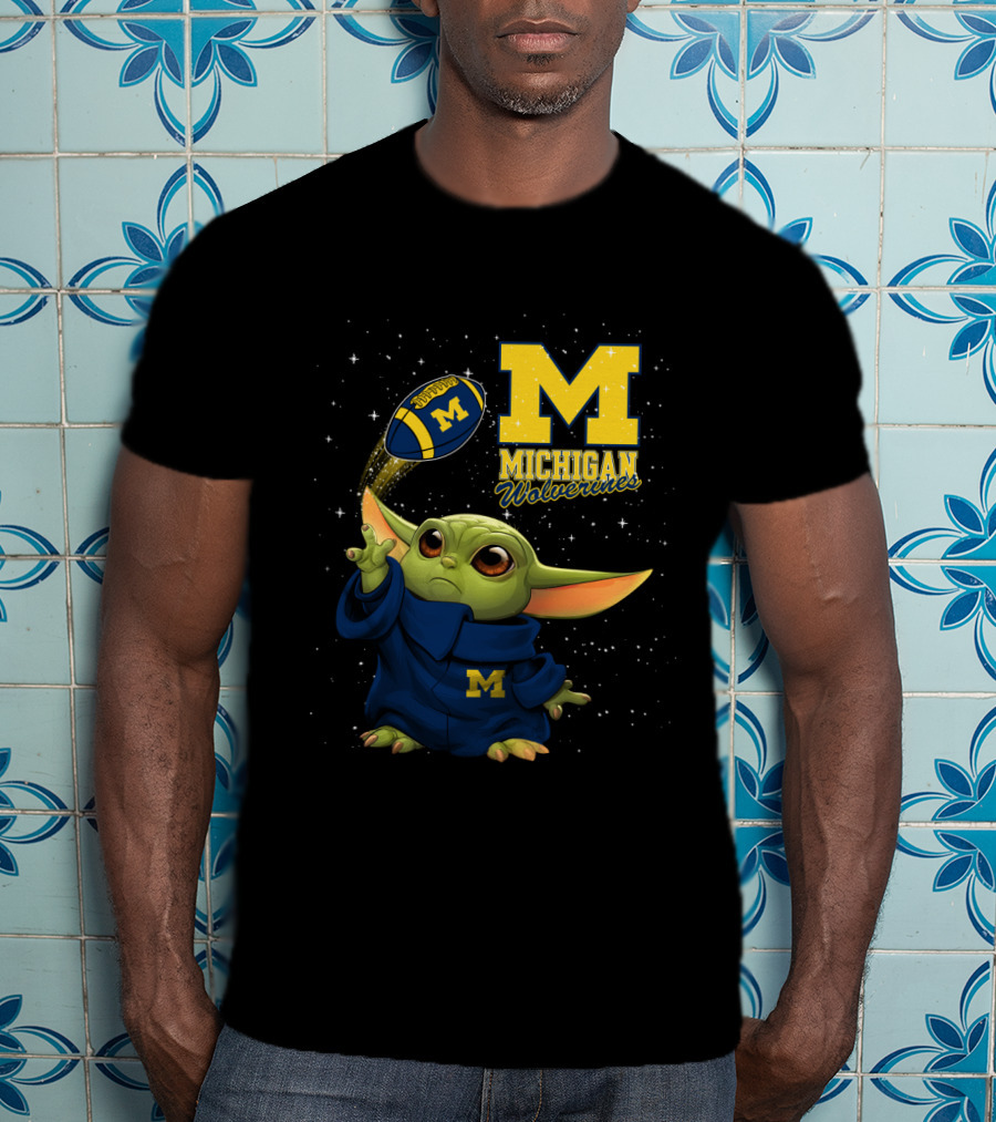 Baby Yoda Michigan Wolverines Football Fan Gear Featuring Iconic Team Spirit T-Shirt