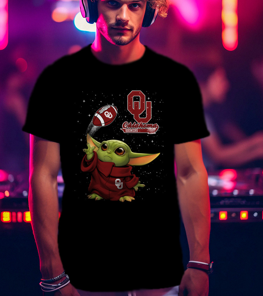 Baby Yoda Oklahoma Sooners Football Star Wars Crossover T-Shirt