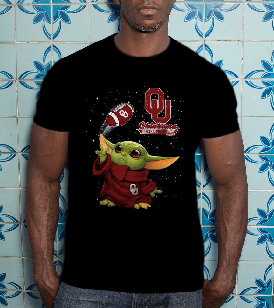Baby Yoda Oklahoma Sooners Football Star Wars Crossover T-Shirt