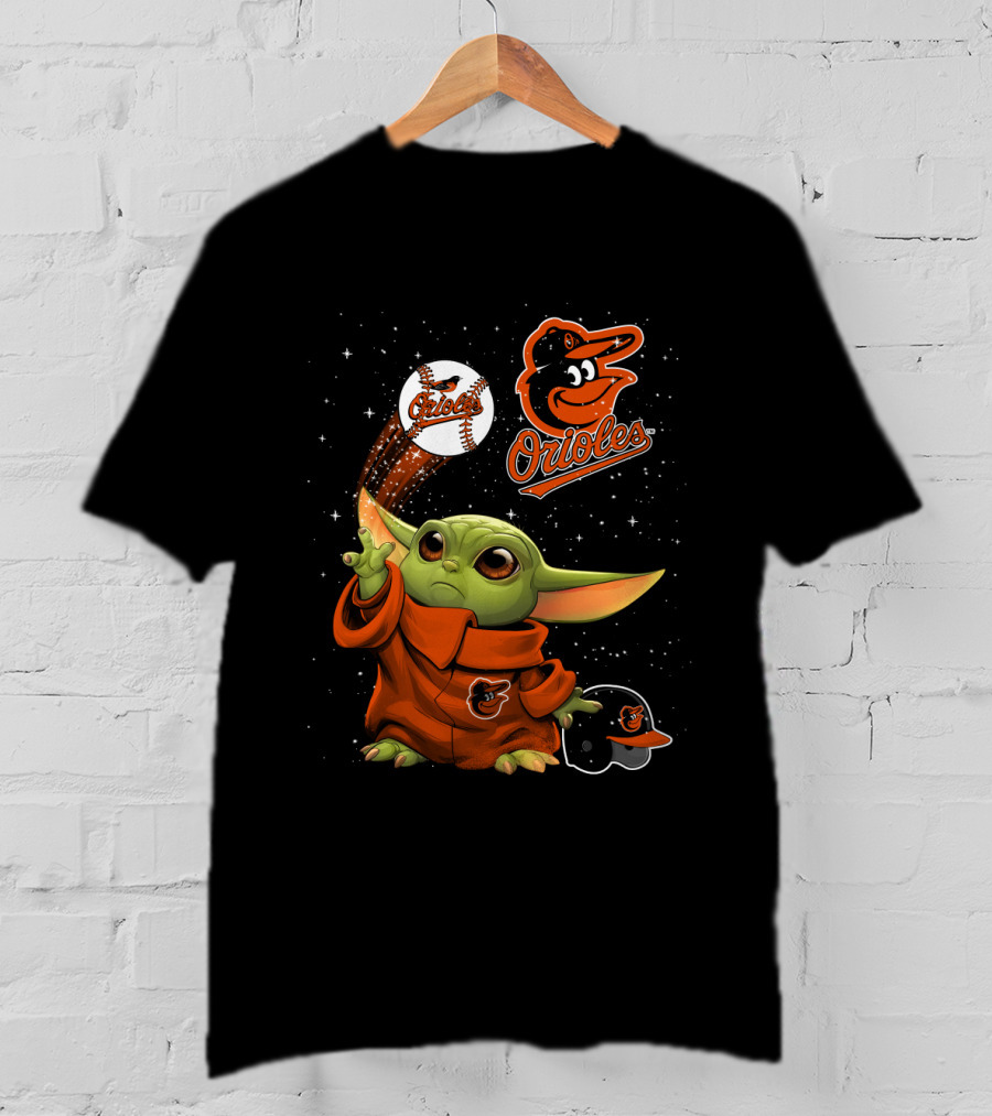 Baby Yoda Orioles Baseball Star Wars Crossover Baltimore Orioles Fan Gear T-Shirt