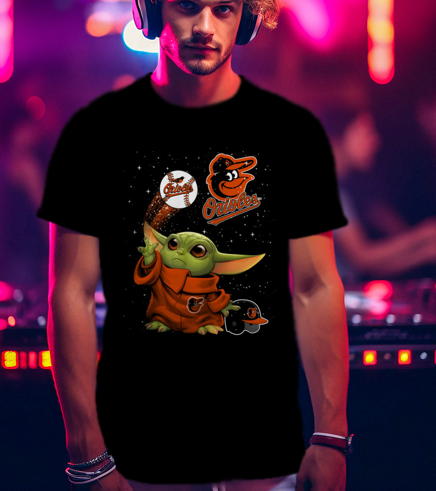 Baby Yoda Orioles Baseball Star Wars Crossover Baltimore Orioles Fan Gear T-Shirt