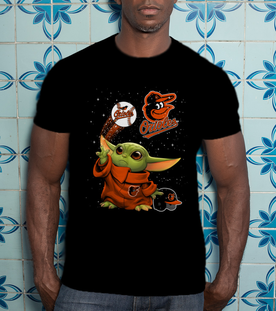 Baby Yoda Orioles Baseball Star Wars Crossover Baltimore Orioles Fan Gear T-Shirt