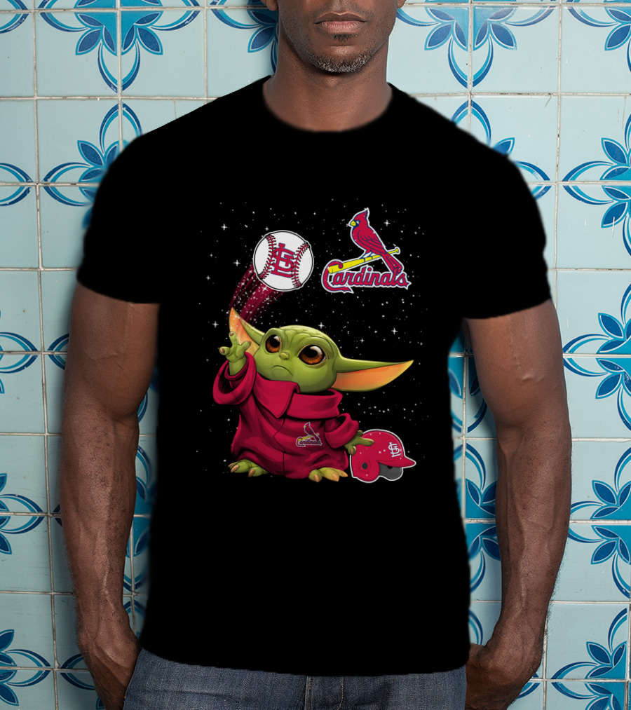 Baby Yoda With St. Louis Cardinals Baseball Starry T-Shirt