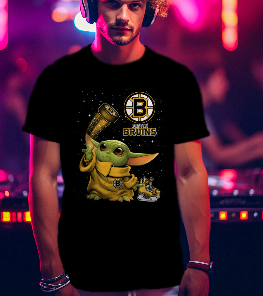 Boston Bruins Baby Yoda Star Wars NHL Crossover T-Shirt