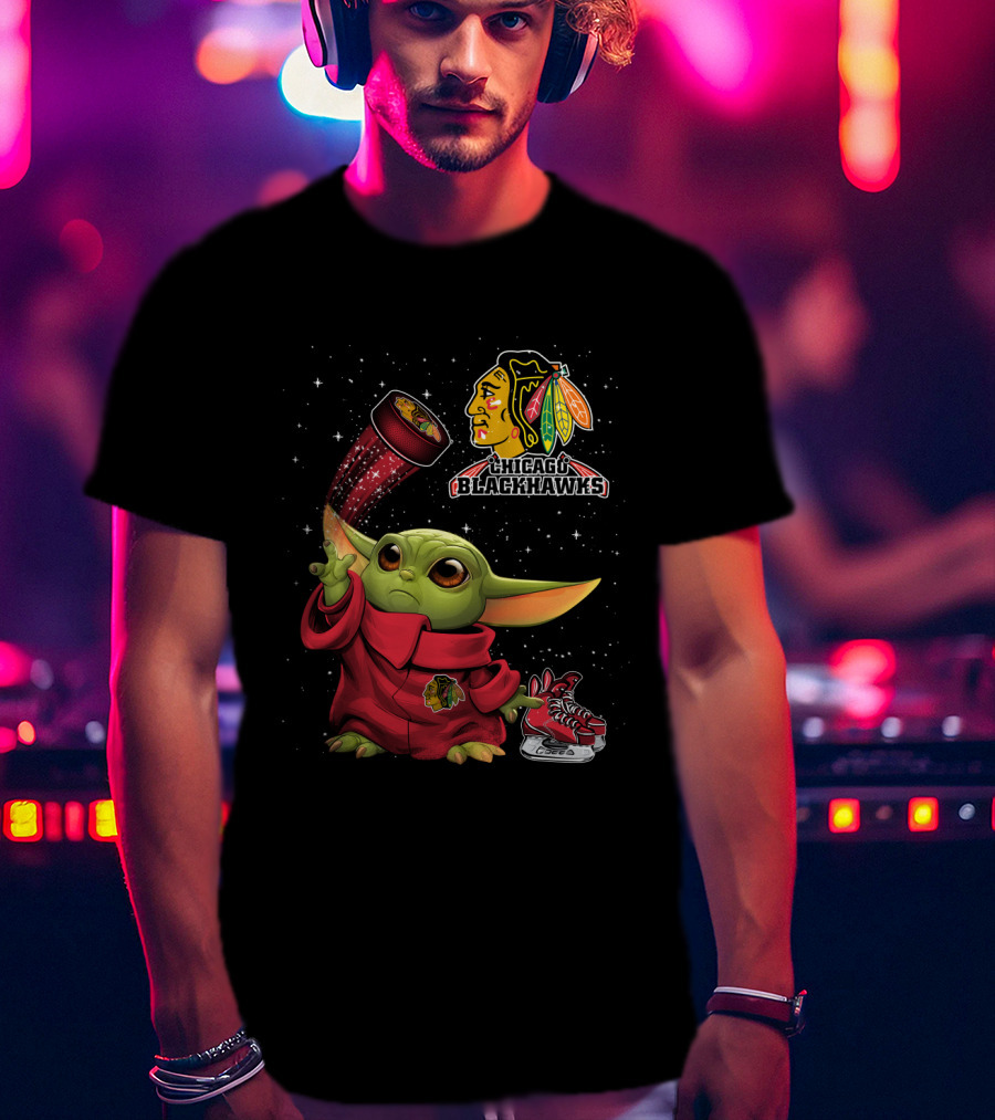 Baby Yoda Chicago Blackhawks Hockey Magic T-Shirt