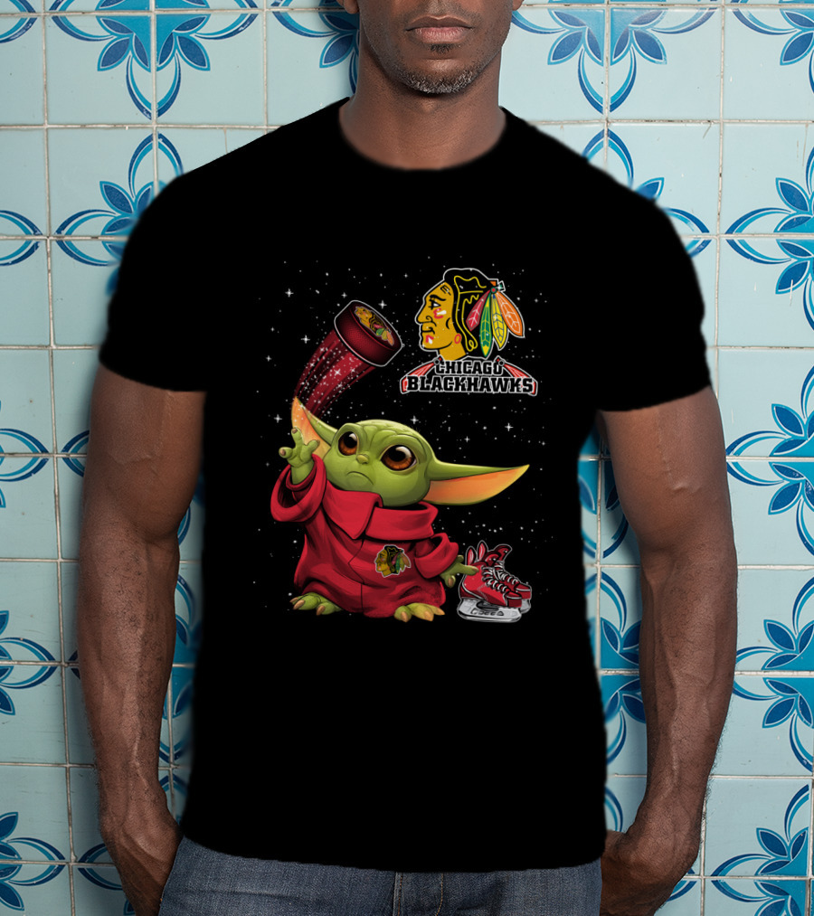 Baby Yoda Chicago Blackhawks Hockey Magic T-Shirt
