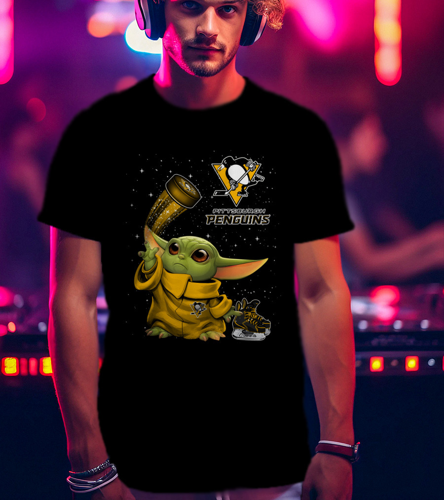 Pittsburgh Penguins Baby Yoda Hockey Star Wars Crossover T-Shirt