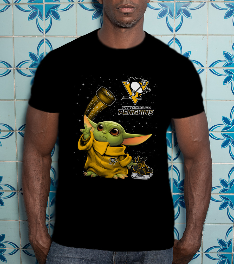 Pittsburgh Penguins Baby Yoda Hockey Star Wars Crossover T-Shirt