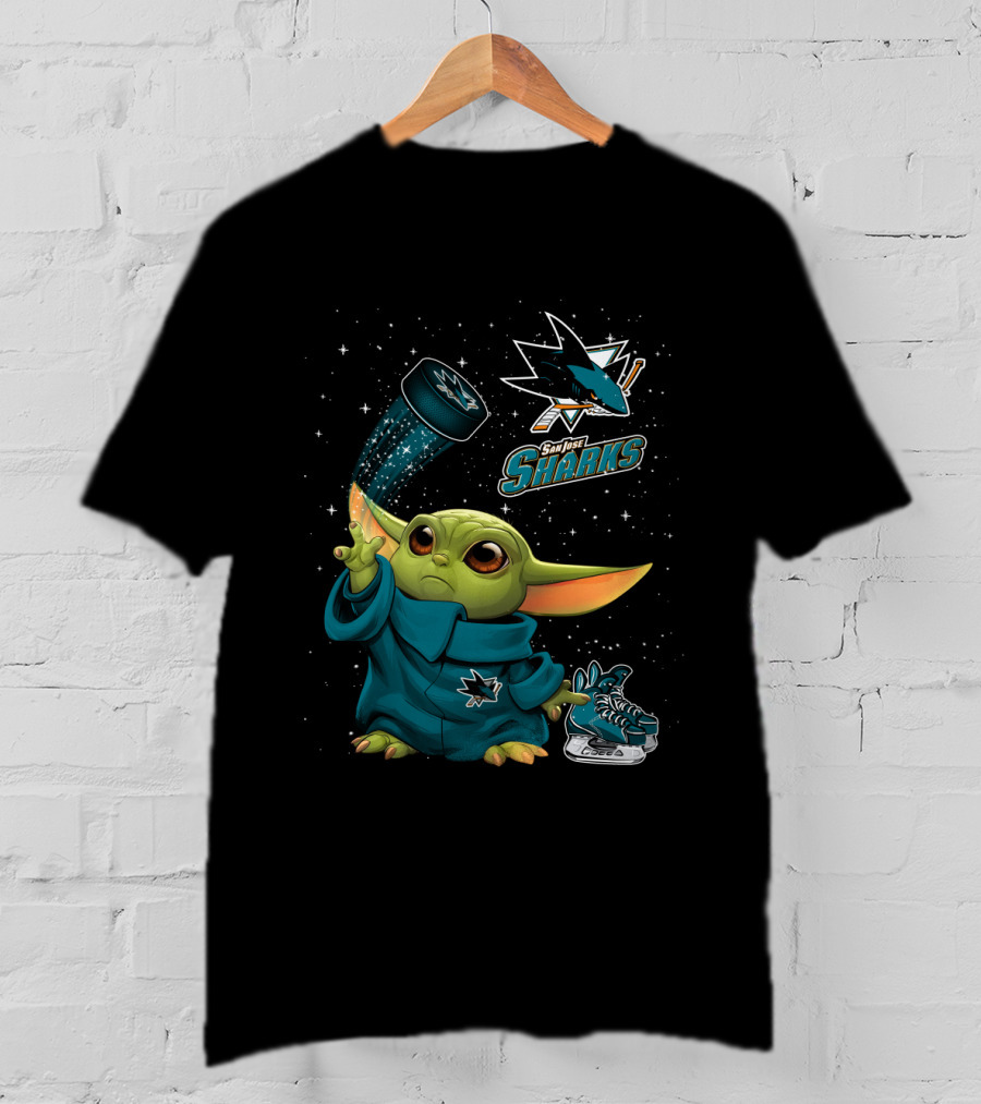 Baby Yoda San Jose Sharks Force Hockey Star Wars Crossover T-Shirt