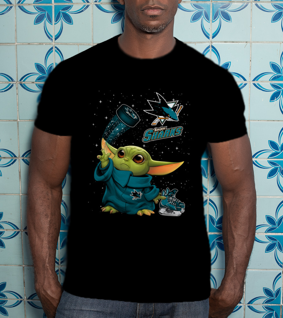 Baby Yoda San Jose Sharks Force Hockey Star Wars Crossover T-Shirt