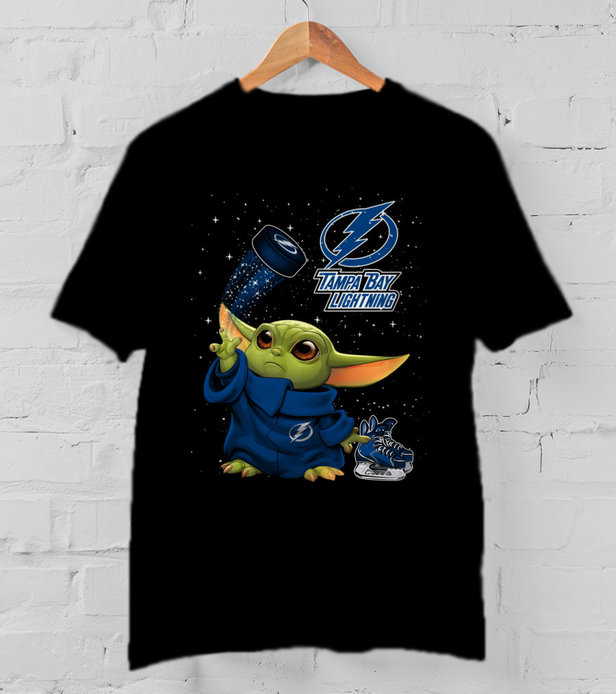 Baby Yoda Tampa Bay Lightning Hockey Fan Art Grogu Jedi Force Skating Puck T-Shirt
