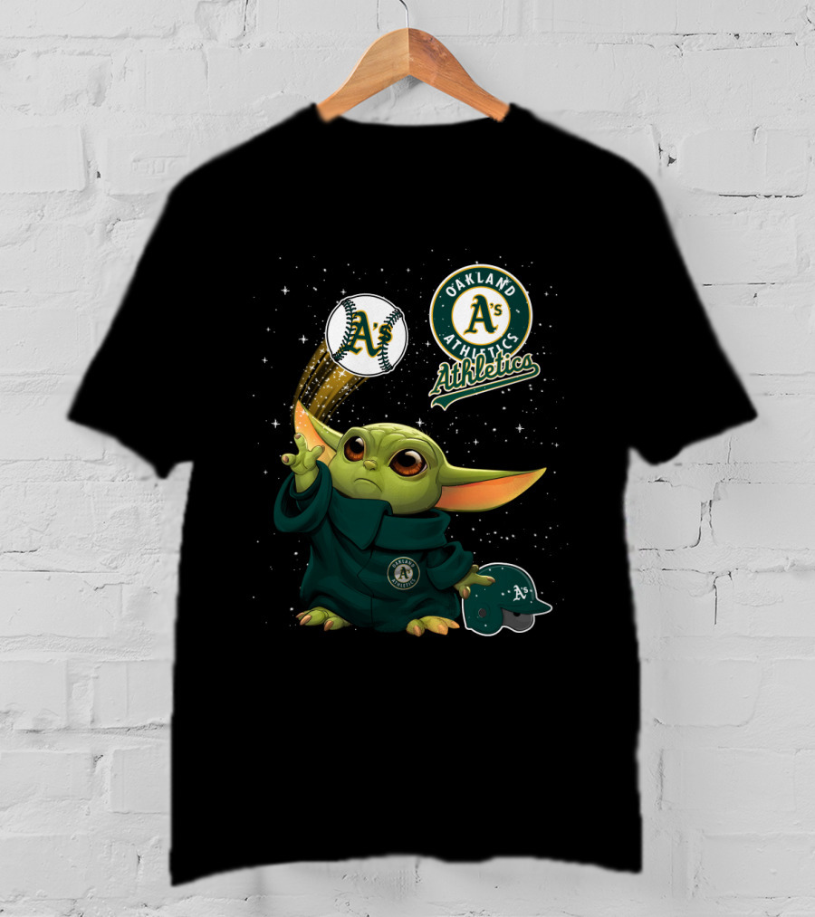 Oakland Athletics A's Logo With Baseball And Character In Green Outer Space Scene T-Shirt