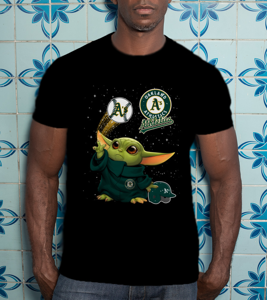 Oakland Athletics A's Logo With Baseball And Character In Green Outer Space Scene T-Shirt