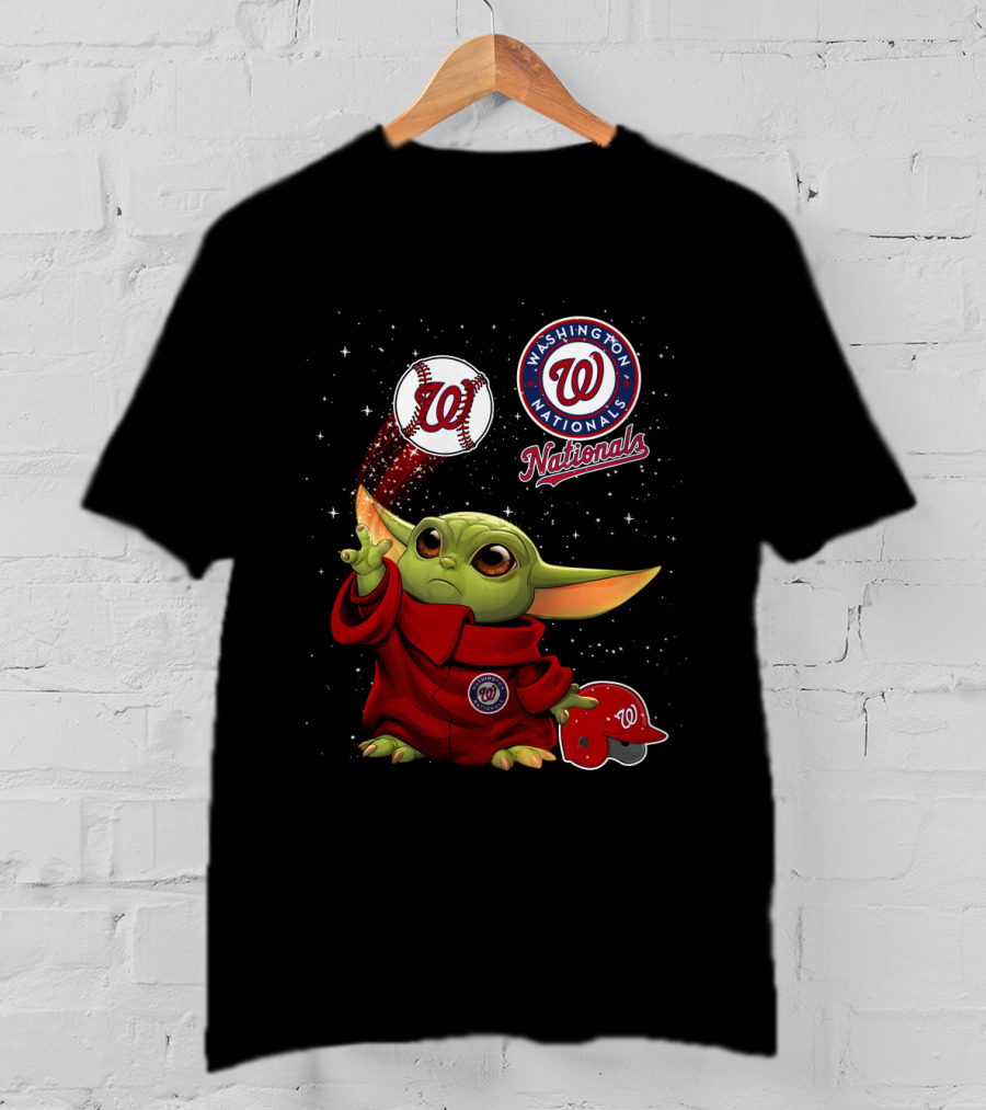Washington Nationals Baby Yoda Star Wars Baseball Team Fan Crossover T-Shirt