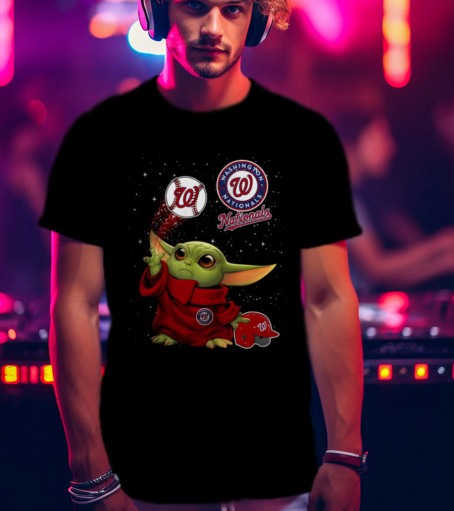 Washington Nationals Baby Yoda Star Wars Baseball Team Fan Crossover T-Shirt