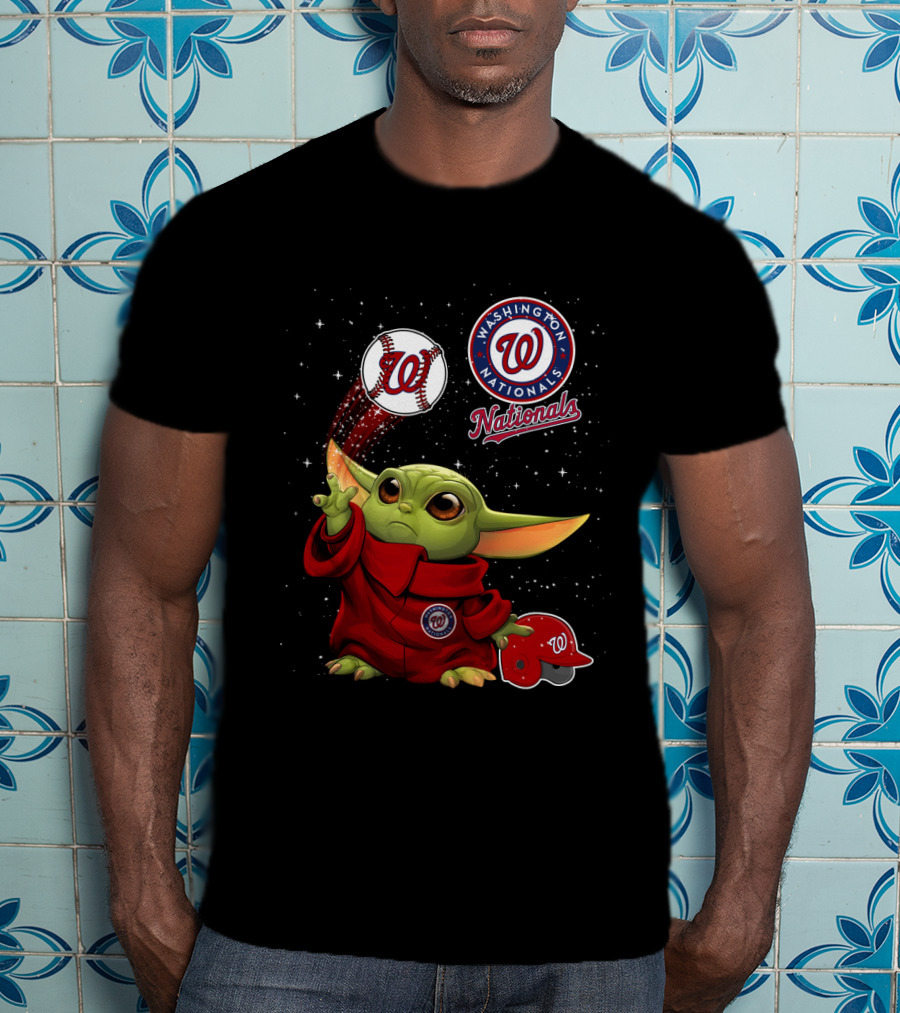 Washington Nationals Baby Yoda Star Wars Baseball Team Fan Crossover T-Shirt