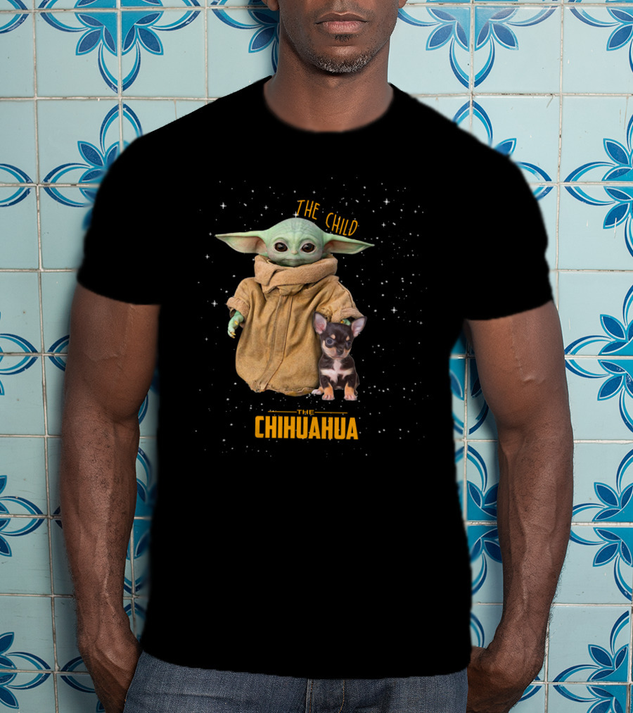 The Child Baby Yoda With Chihuahua Starry Background T-Shirt