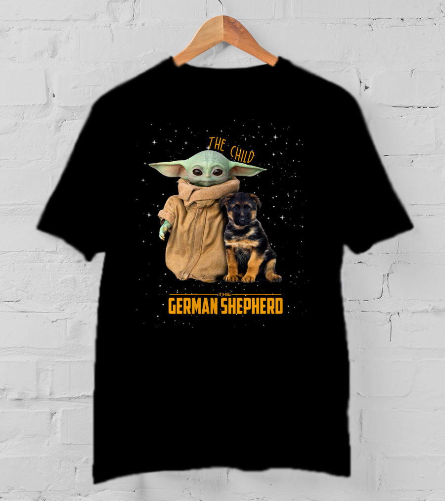 The Child Baby Yoda And German Shepherd Puppy T-Shirt